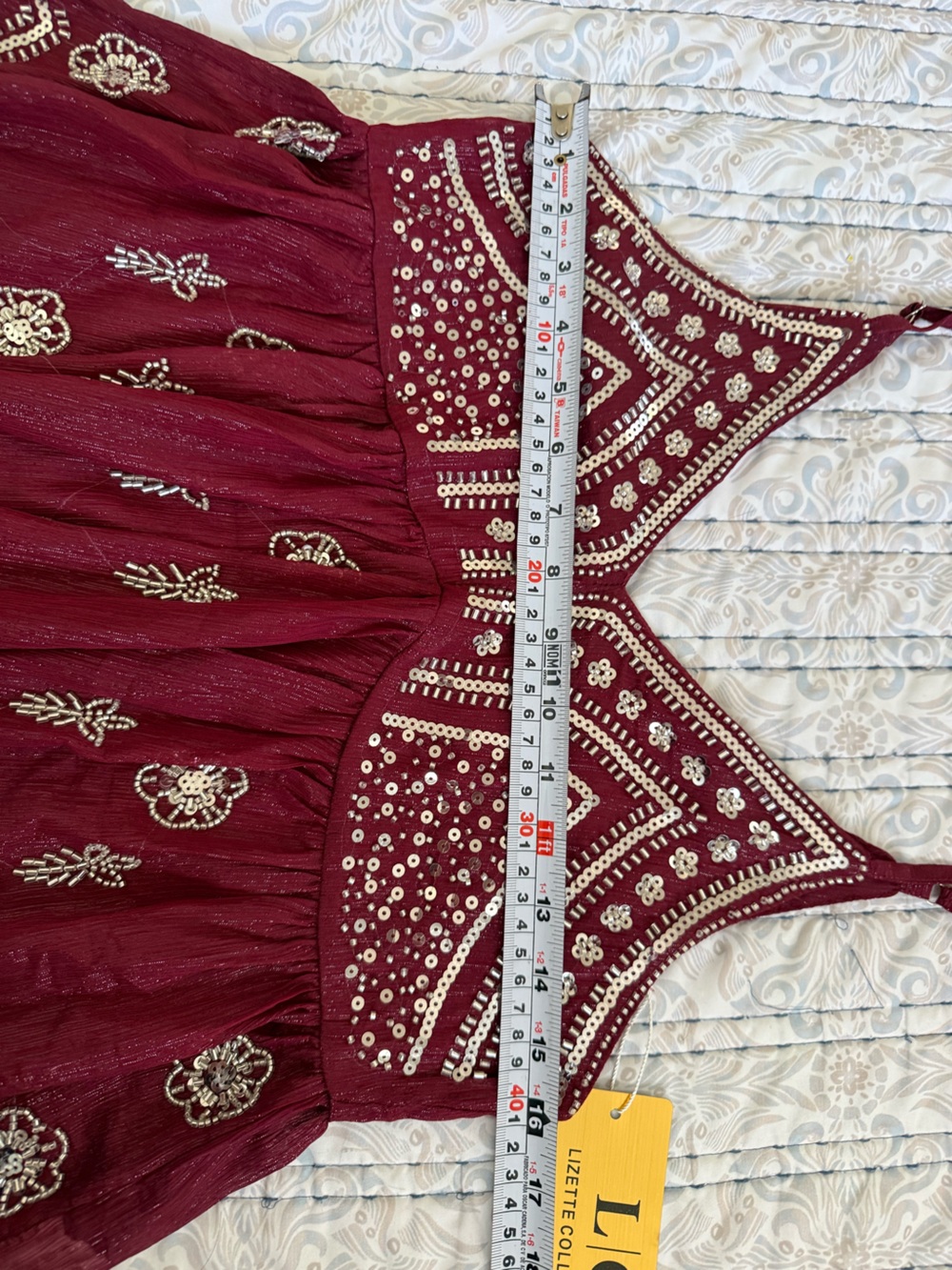 Lizette Collection XS Burgundy Beaded Sequin Babydoll Cami Boho Festival Y2K Top - Picture 4 of 9